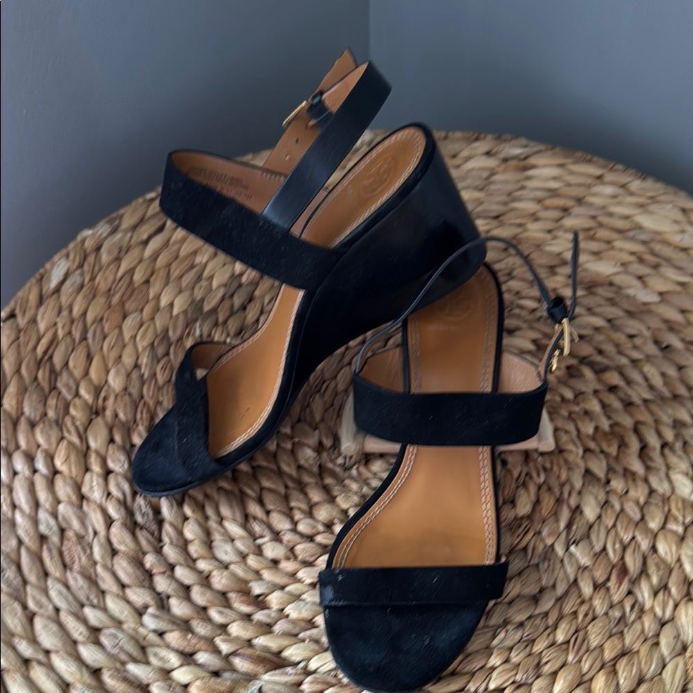 Tory Burch Black Suede Wedge Shoes